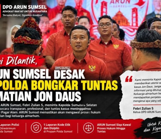 Usai Dilantik, ARUN Sumsel Desak Kapolda Bongkar Tuntas Kematian Jon Daus